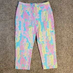 Lilly Pulitzer vintage pink & blue dragonfly cropped pants size 12